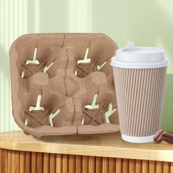 Hot Drink Cup Carrier Customized Request Biodegradable Brown Craft Paper Cup Holder Tray