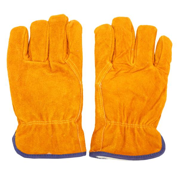 Winter Fleece Lined Leather Gloves  Yellow High Temperature BBQ Gloves
