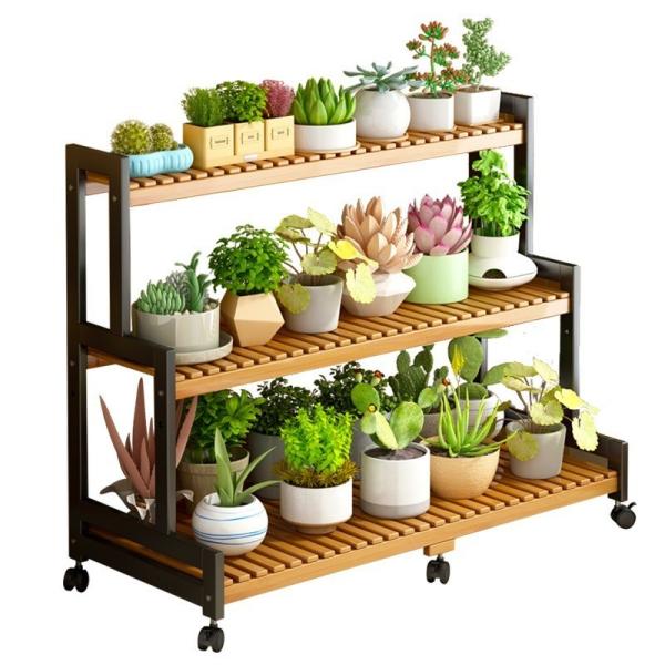 Flower Pot Stand Rack Holder,Display Plant Ladder Outdoor Indoor Storage Organizer , Rolling with Wheels,