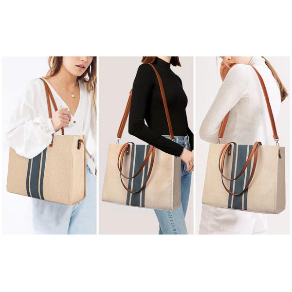 Canvas Work Laptop Tote Bag For Women Casual Travel 16.33x4.7x12.99