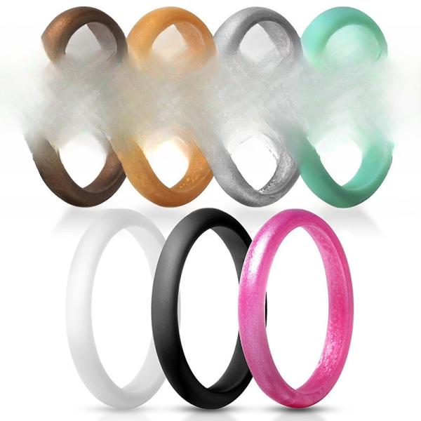 Women's Rubber Silicone Ring Inlay Technology Channel Setting Classic Sparkle Rubber Wedding Band Multi Colors 2.7mm