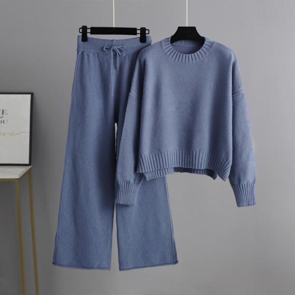 Women s Sweaters with Pullover Closure for Outdoor Activities in Fall Season Knitted long sleeved sweater wide leg pants