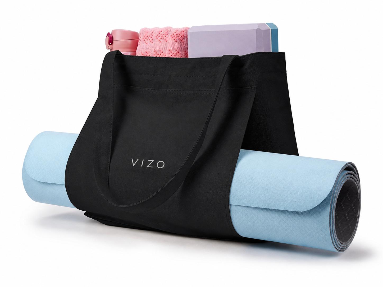 Large Yoga Mat Tote Bag with Mat Holder & 14-Inch Laptop Compartment, Multi-Pocket Yoga Gym Bag for Women, Pilates, Fitness & Travel | VIZO