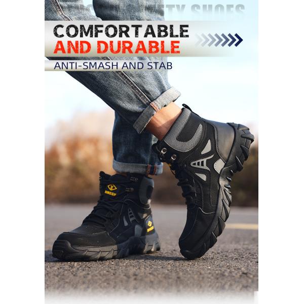 Chaussures de sécurité en cuir en microfibre volante en tricot, chaussures de sécurité à semelle moyenne en Kevlar, chaussures de sécurité en acier, chaussures de travail en caoutchouc