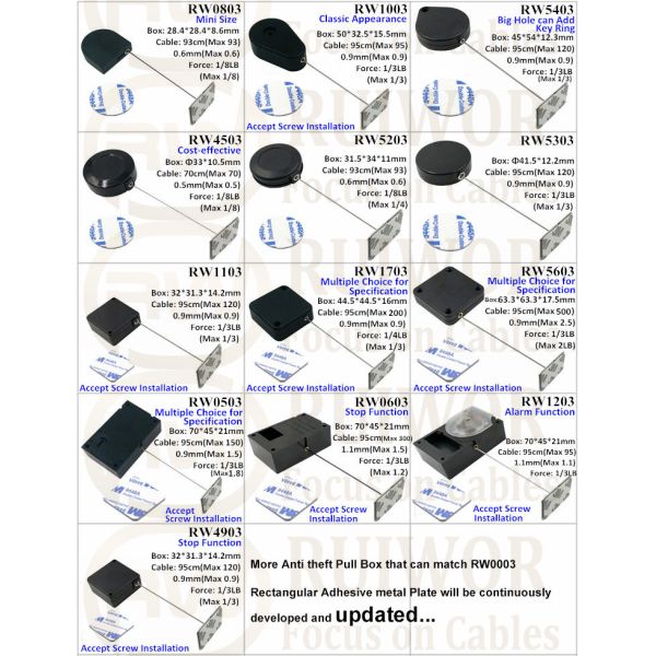 RW0803 D-Shaped Small Retractable Tether Plus With Rectangular Adhesive Metal Plate
