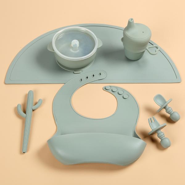 Silicone Baby 240 deg Suction Feeding Set With Plate Bowl Cutlery Placemat