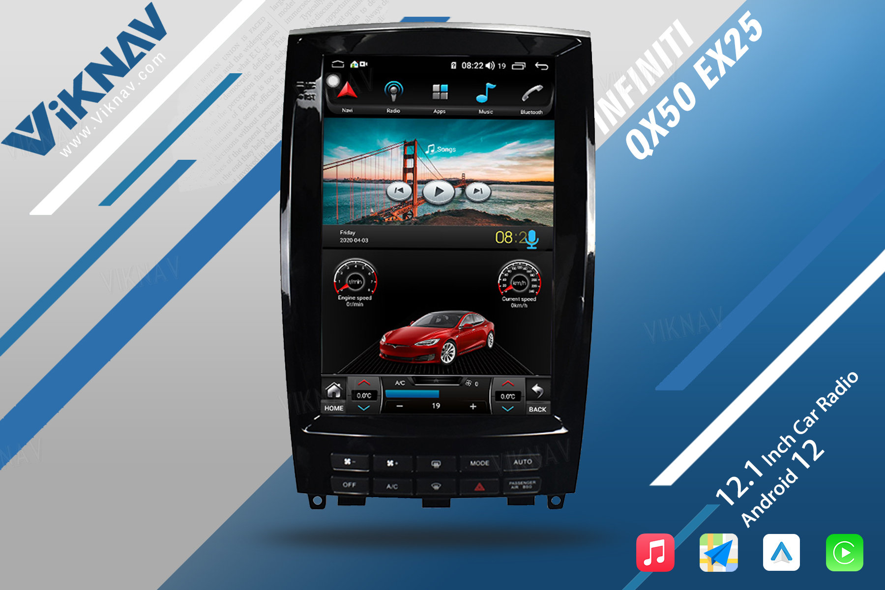 Viknav 12,1 дюймовый автомобильный стереоавторадио для Infiniti QX50 EX25 2013-2020 Мультимедийный DVD-плеер GPS-навигационный головной блок