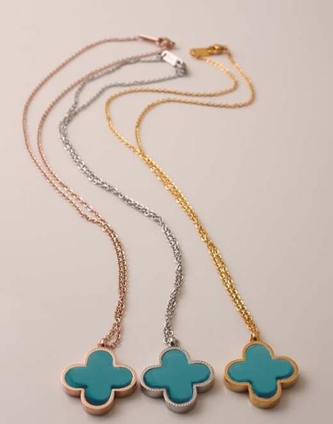 316L S.Steel Top Fashion turquoise clovers lucky flowr bracelet necklace jewelry set