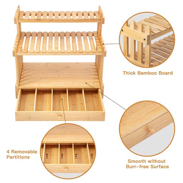 Sustainable Bamboo Spice Rack 3 Tier Multifunction Rectangle Storage Kitchen Customizable
