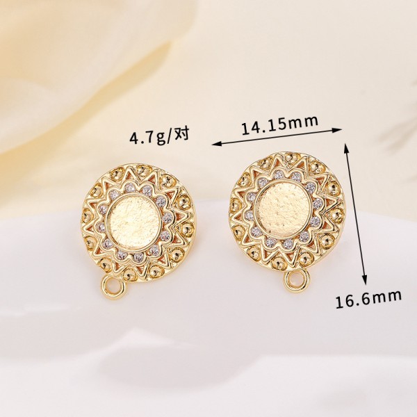Fashion Brass Gold Plated Earring Round Mosquito Coil Flower Pearl Inlaid Zircon Studs DIY Geometric Women's Jewelry Earrings