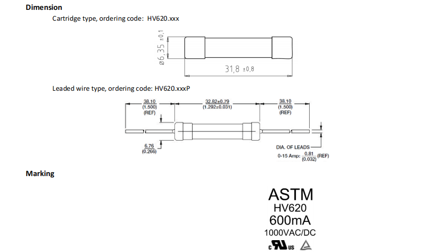 6x30mm 1000VDC/взрыватели трубки AC быстрые действующие керамические для аппаратур цифров измеряя
