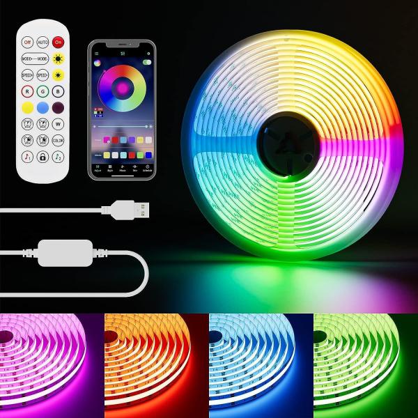 RGB Smart IC COB LED Strip Light Addressable 16.4ft/5m 24V Color Flowing Strip Light Multicolor Flexible Tape Light Kit