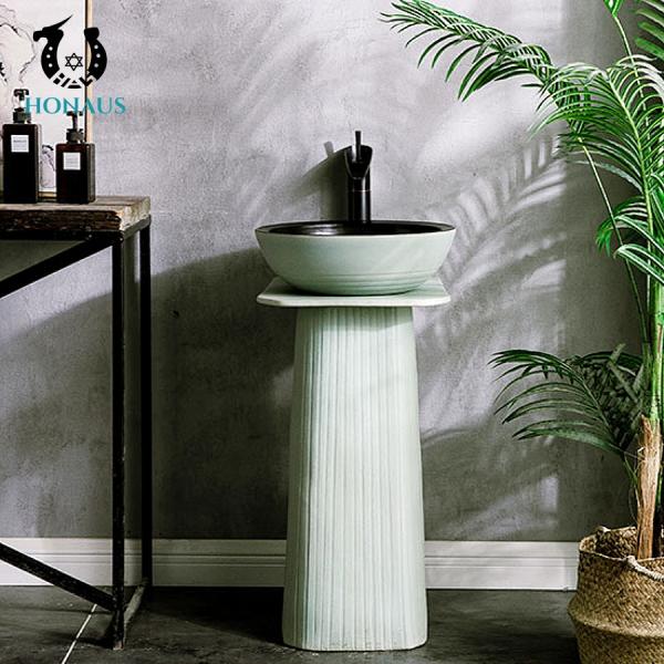 OEM Colored Ceramic Pedestal Wash Basin Round Pedestal Sink American Style