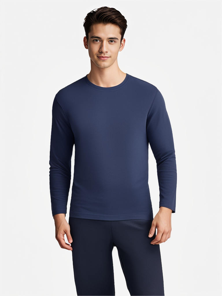 Comfort Breathable T-shirt O- Neck Male Long Sleeve Top Custom logo Print Plain Color T Shirt