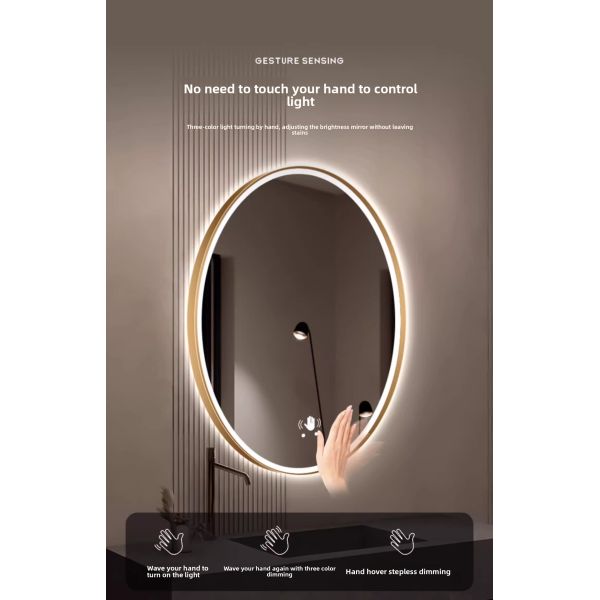 Modern Luxury Smart LED Vanity Mirror Oval Framed with Touch Switch Wall-Mounted Makeup Mirror for Salon Hotel Apartment