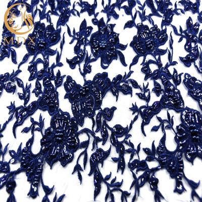 os azuis marinhos da largura de 135cm bordaram o Handwork da forma da tela do laço do tule