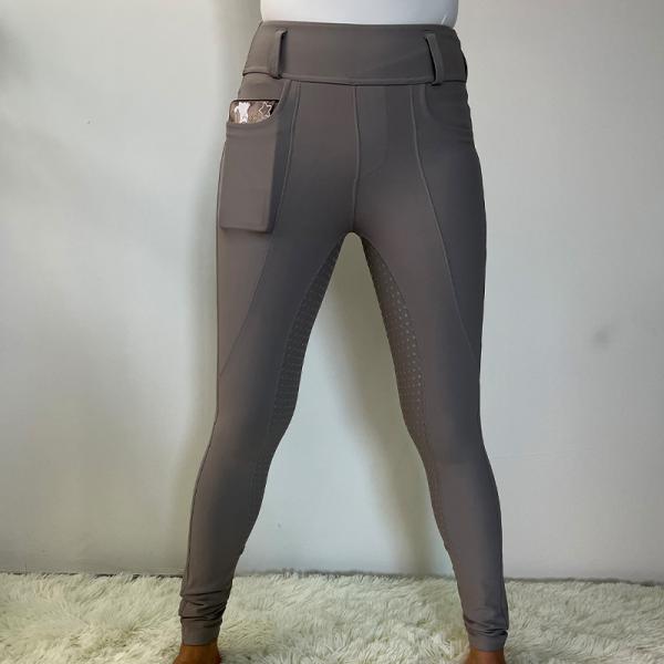Gray Four Way Stretch Women Equestrian Breeches Full Silicone With Pocket