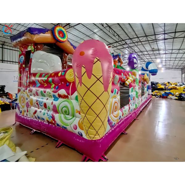 Commercial Christmas Candy Colorful Big Inflatable Bounce House Slide Fun City