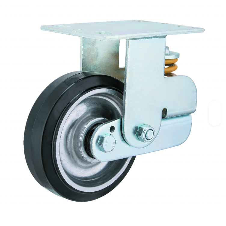 8 Inch Heavy Duty Industrial Single Spring Loaded Swivel Caster Shock Absorption Aluminum Core Rubber Casters and Wheels