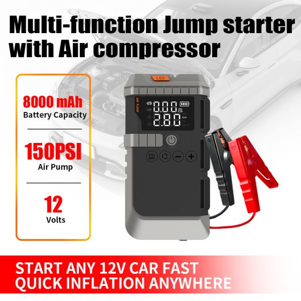 Portable Battery 8000mAh Jump Starter With Air Compressor Type C Charging LED Display Car Battery Jump Box