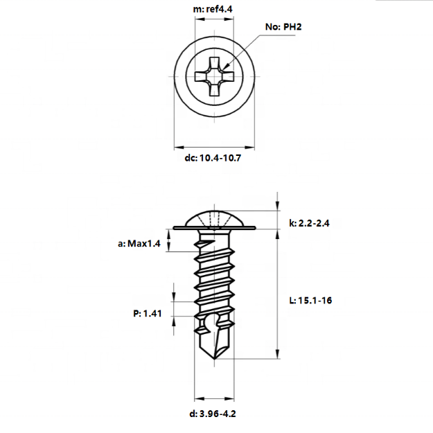 ST4.2*16mm Stainless Steel Large Flat Head Cross Round Head Washers Screw Drilling Tail Self Tapping Self-drilling Dovetail Screws