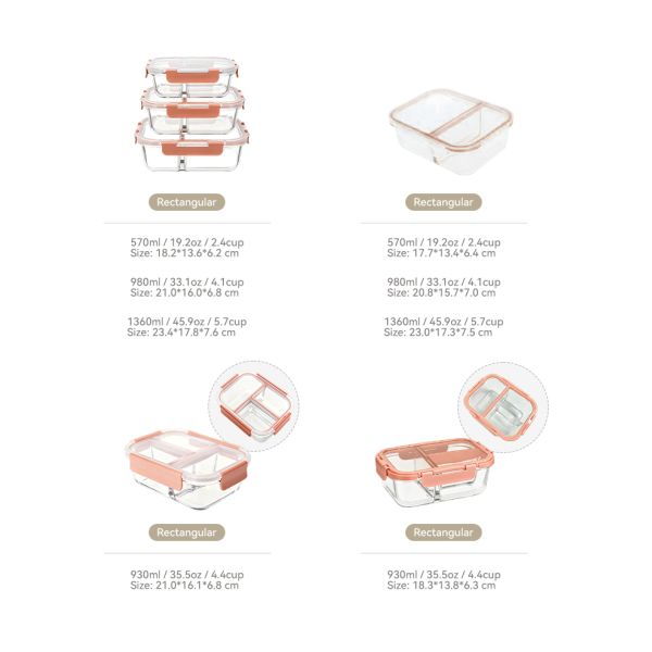 Leak-Proof Bento-Style Borosilicate Glass Food Container with Airtight Lid and Divided 3-Compartment Design for Supermarkets & Department Stores