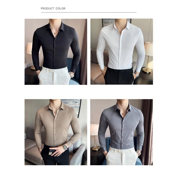 Неформальные рубашки Поднимающийся воротник Осенняя ткань Поло Пахта Длинные рукава Мужская стройная рубашка