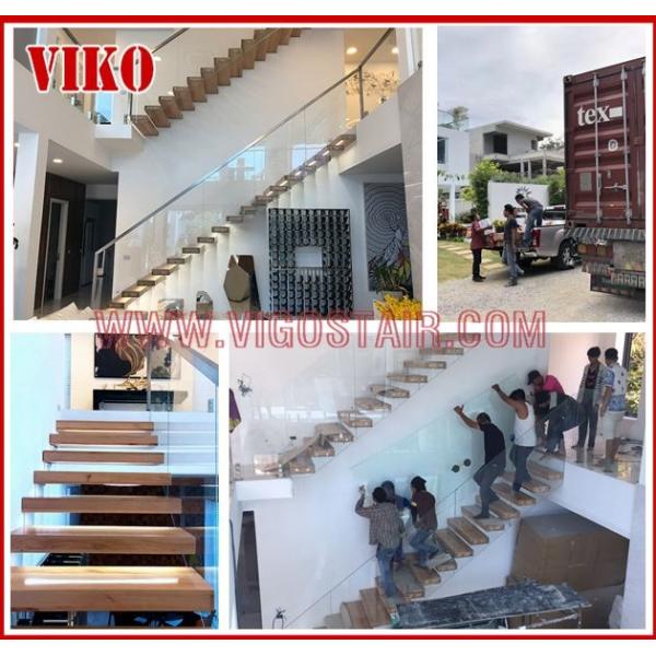 Straight Stringer Staircase VK06S 304 Stainless steel glass stainoff,stainless steel handrail,Glass