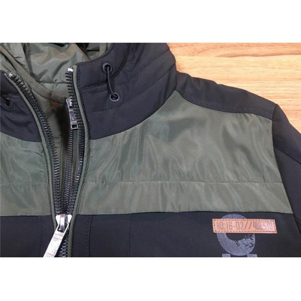 Undetachable Hooded Mens Polyester Jacket Olive And Black Color Male Winter Coat