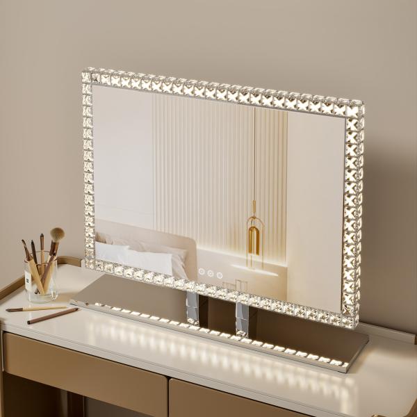 Stainless Steel Crystal Glass LED Vanity Mirror with RGB Light Adjustable for Personal Beauty and Home Cosmetic