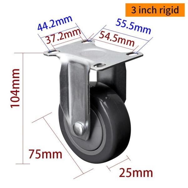 3 Inch 75mm Light Duty Casters 80kg Plate By Rigid Swivel / Brake Type