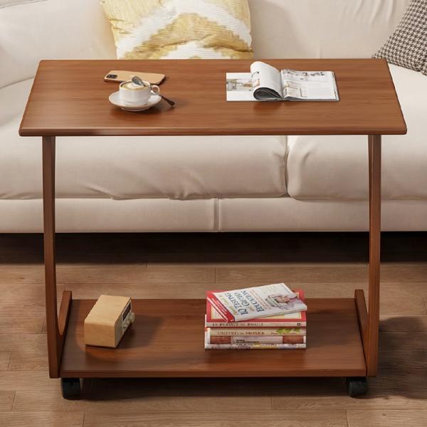 Coffee Table, Small side for Sofa Couch and Bed, Rolling Study Desk, 2 Layer Rack Working Station in Living Room