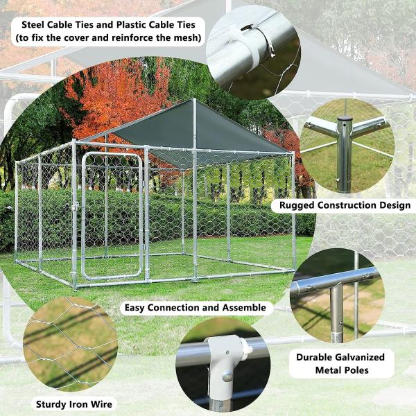 Outdoor Dog Kennels for Large Dogs with Roof, Heavy Duty Metal Dog Enclosures for Outside, Large House Cage Dog Pen