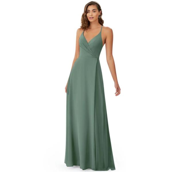 Sexy V-Neck Plus Size Chiffon Evening Dress Long Spaghetti Straps V-neck Princess A-Line Keyhole Pleated Sleeveless