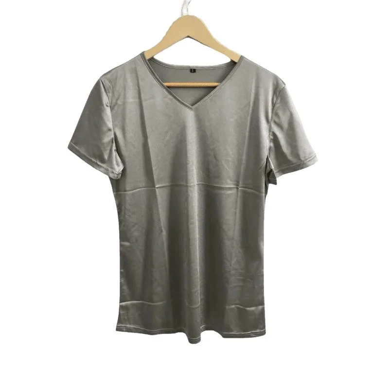 Health Unisex All Silver V-collar Shirt Shielding Protection T Shirt RF Radiation Clothing