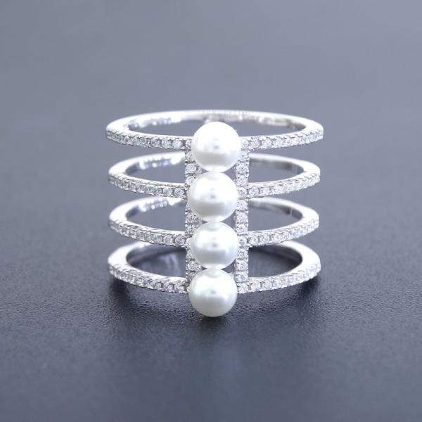 Four Layers Design Silver Pearl Ring Pure 925 Vintage Jewelry For Bigger Finger