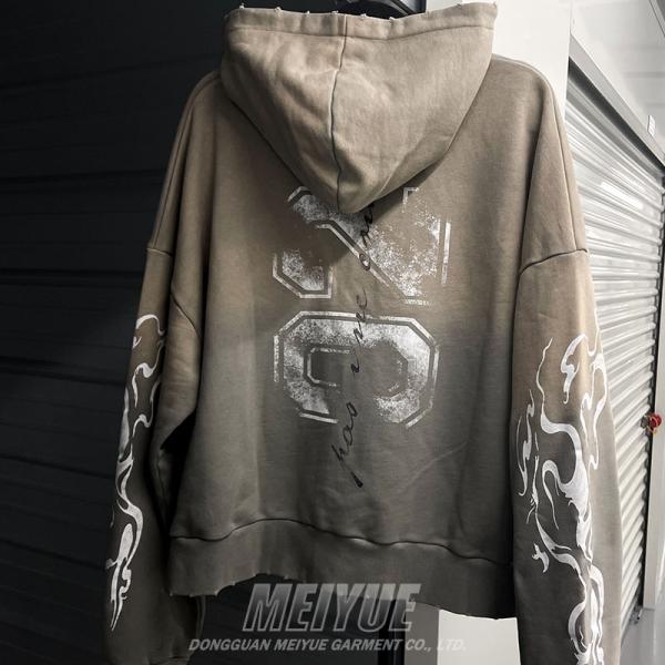 Custom Grams Vintage Distressed Gris con capucha Peso pesado Servicio OEM ODM