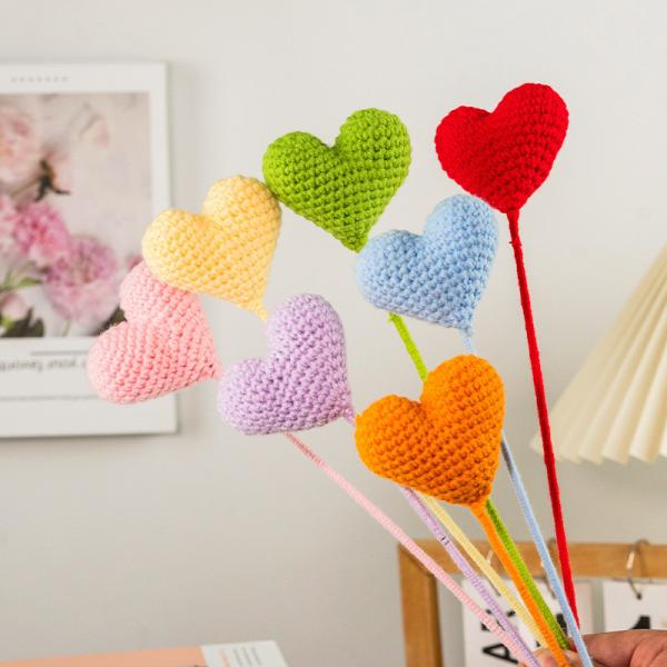 Finished Product Love Heart Wool Knitting Hand Crochet Creative Artificial Flower Bouquet