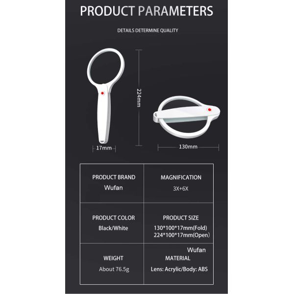 High Quality Wholesale Custom Optical Instruments  Magnifying Glass Foldable Handheld 3X 6X Magnifier