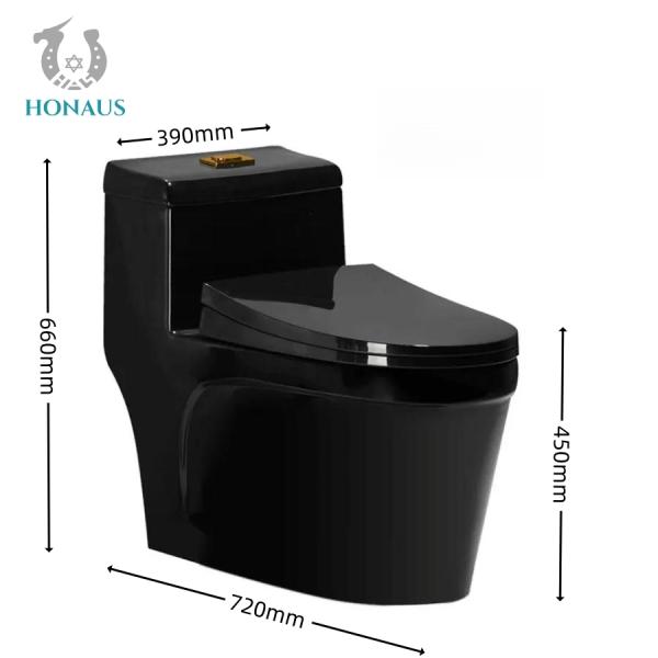 ISO Anti Blocking Black One Piece Toilet Bowl Single Piece Western Commode
