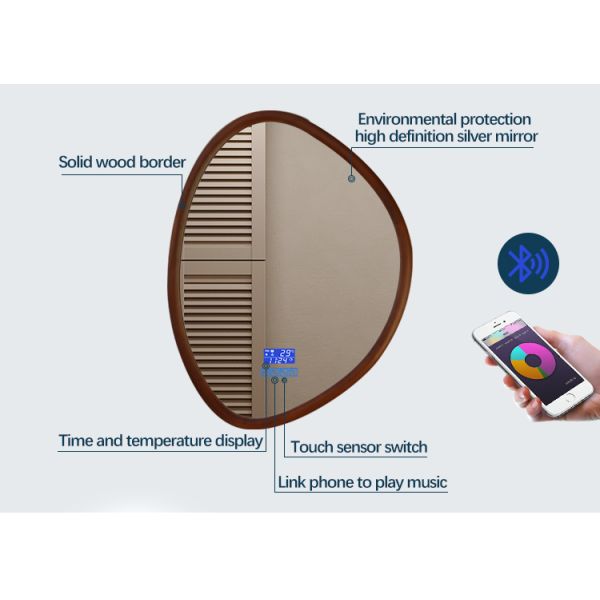 Walnut Color Wood Frame LED Mirror Illuminated Bathroom Decorative Mirror