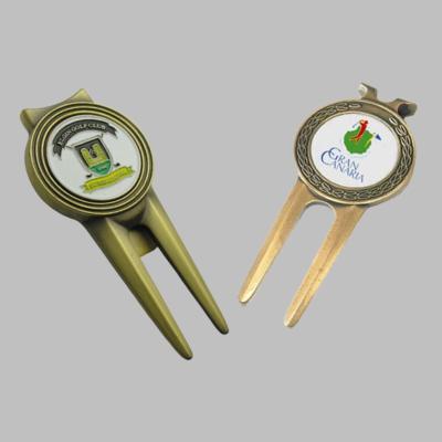 Golf Accessories Factory Wholesale Blank Metal Custom Shape Golf Fork Divot Repair Tool Divot Tools With Ball Marker