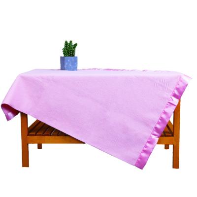 Pink Cozy Satin Trim Soft Newborn Blanket 2in Waffle Stitch Cotton Throw Blanket