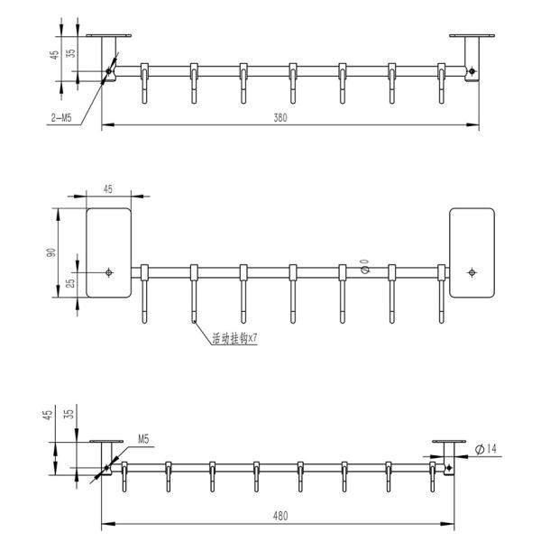 Custom Towel Hanger Hook Wall Rail Stainless Steel Kitchen Rail Hook Removable 5 Hook