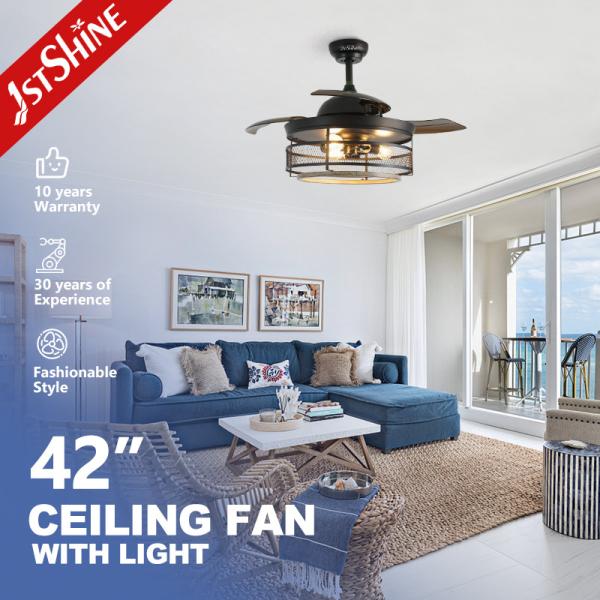 Ventilateur de plafond noir de 42 pouces avec lame cachée et kit de lumière LED à télécommande