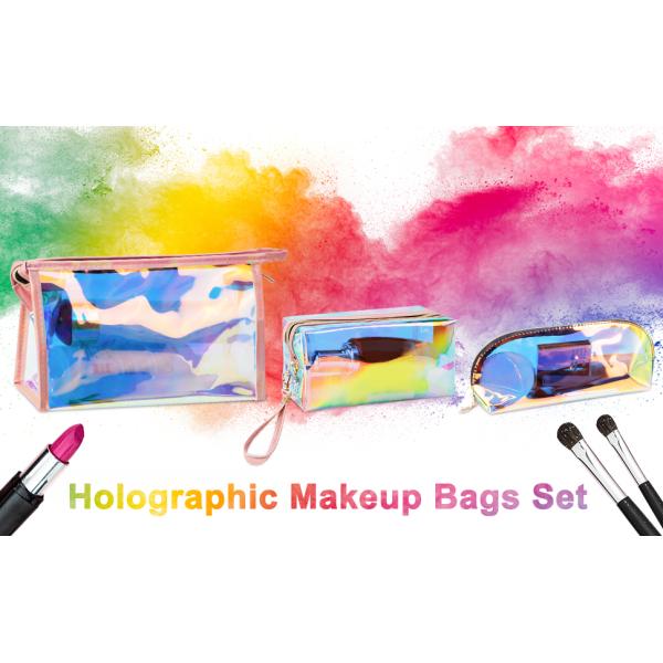 Holographic Makeup Bags Set, Clear Iridescent Cosmetic Bags, Portable Waterproof Toiletry Bag, Travel Zippered Makeup Organizer Cosmetic Pouch for Women, Mothers Day Gifts