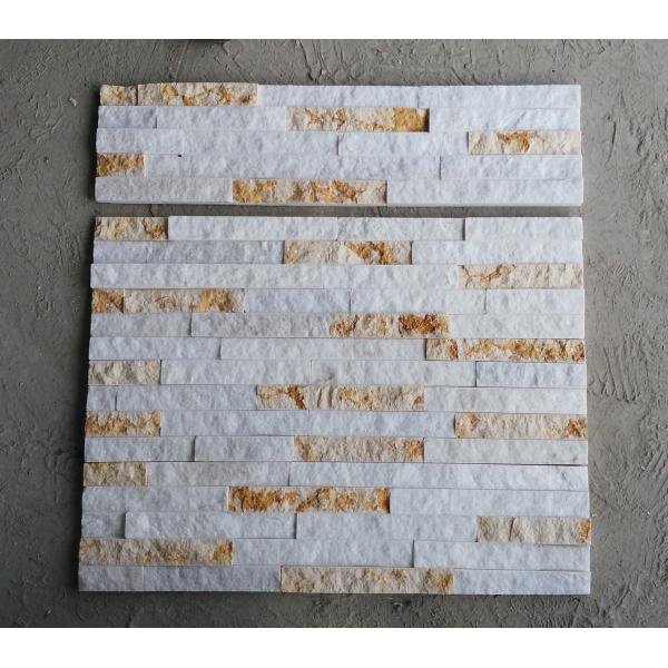 Gold And White Thin Non Antacid Veneer Stone Wall Panels 400x100mm