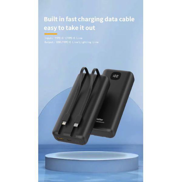 Fast Charging with Built-in Dual Cables High Capacity Power Banks with LED Display