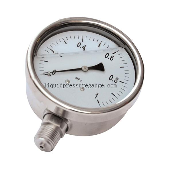 4 inch Stainsteel steel Liquid filled Pressure Gauge, glycerine,0-1 Map,1/2 NPT lower mount, bayonet