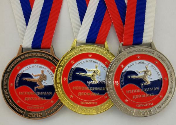3D Zinc Alloy Custom Enamel Medal Gold Plating With Ribbon 900*25 mm